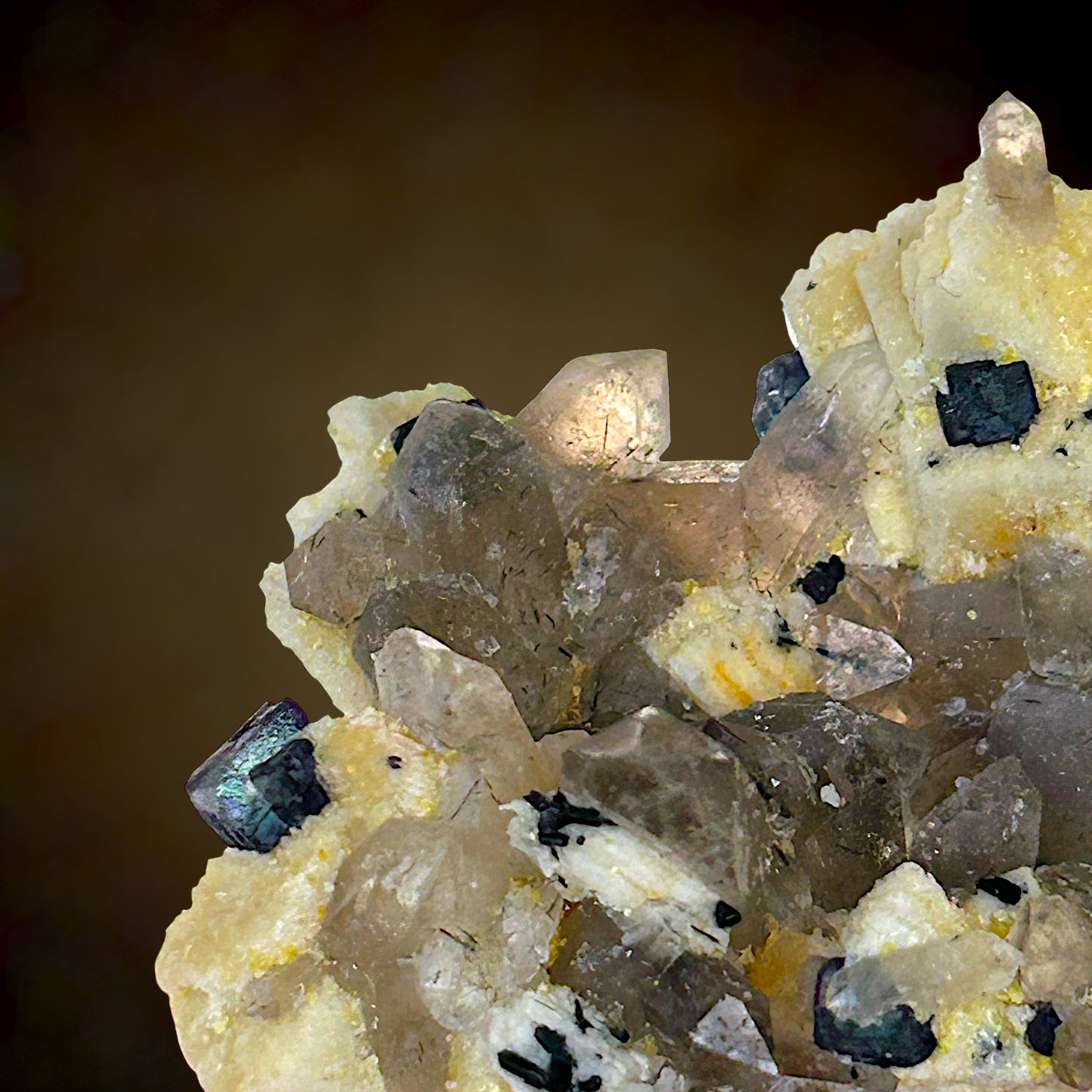 Fluorite on microcline, Smokey Quartz - Erongo, Namibia