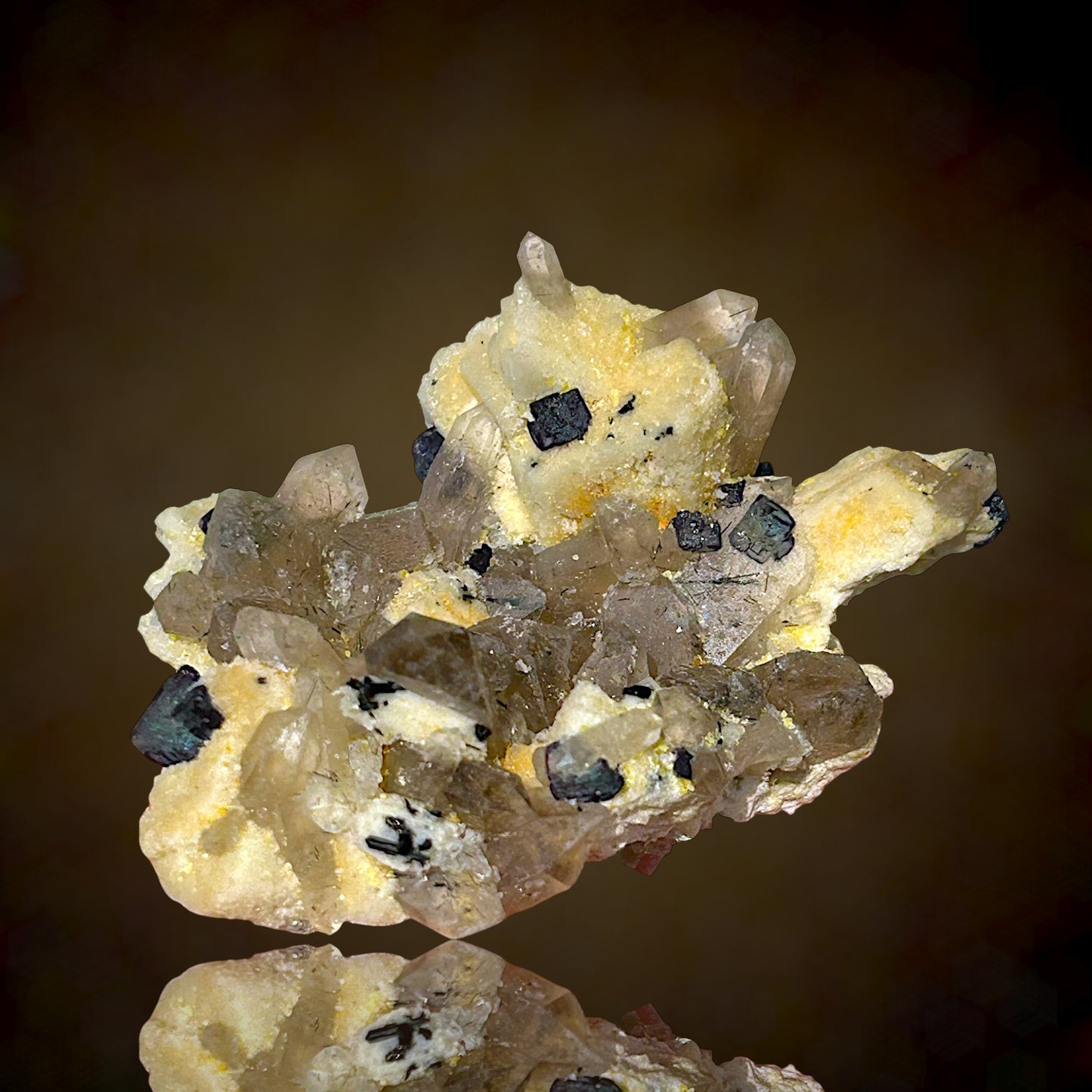 Fluorite on microcline, Smokey Quartz - Erongo, Namibia
